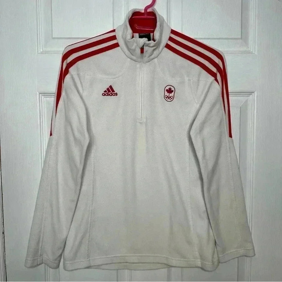 Adidas Training Jacket Canada Olympics Fleece White &  Red Size Medium - Picture 1 of 16